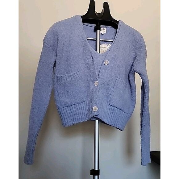 Hippie Rose Knit Button Down Cropped Sweater Size Small 2 Pc Set - Picture 1 of 9